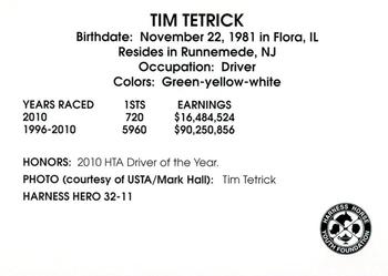 2011 Harness Heroes #32 Tim Tetrick Back